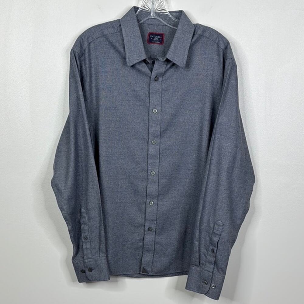 UNTUCKit Veneto Men's Large L Gray Micro Check Wrinkle Free Button Up Shirt